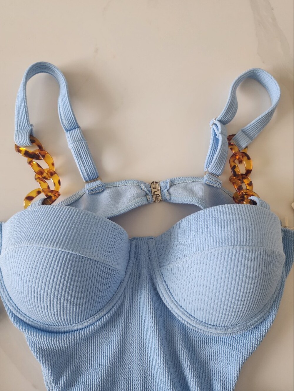 Commense Light Blue Ribbed Cutout One-Piece Swim Tortoise Shell Straps Size Med - Picture 5 of 12